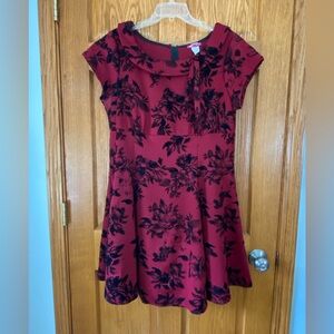 Elegant Red Cowl Neck Fit and Flare Mini Dress